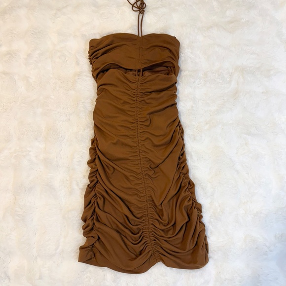 ZARA Halter Brown Mini Dress - Picture 3 of 5